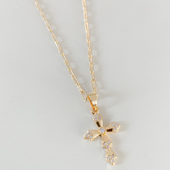 Dainty CZ Cross Necklace | 14k Gold Filled - Picture 3 of 12